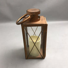 Load image into Gallery viewer, Copper/Rose Gold &amp; Glass Flameless Candle Lantern (~12") (As-Is; Battery Cover Missing)
