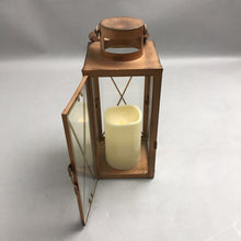 Load image into Gallery viewer, Copper/Rose Gold &amp; Glass Flameless Candle Lantern (~12") (As-Is; Battery Cover Missing)
