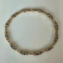 Load image into Gallery viewer, 14K Gold Blue Topaz Diamond 7.5" Tennis Bracelet (12.6g)

