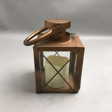 Load image into Gallery viewer, Copper/Rose Gold &amp; Glass Flameless Candle Lantern (~8") (As-Is; Battery Cover Missing)

