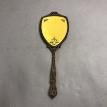 Load image into Gallery viewer, Antique Brass Vanity Hand Held Mirror Featuring Yellow Guilloche (13.5x4.5")
