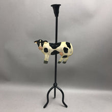 Load image into Gallery viewer, Black Wrought Iron Candle Holder with Metal Cow (19")
