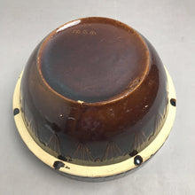 Load image into Gallery viewer, Antique Dark Brown Glazed Mixing Bowl Picket Fence Stoneware USA (10")
