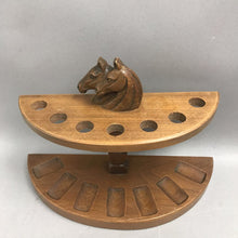 Load image into Gallery viewer, Vintage Horse Head Finial Wooden 7 Pipe Stand 2 Tier (8x11)
