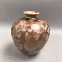 Load image into Gallery viewer, Light Chocolate Brown Silver Starburst Crystalline Ceramic Vase Signed (6")

