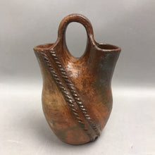 Load image into Gallery viewer, Brown Pottery Wedding Vase with Rope Texture Signed (8")
