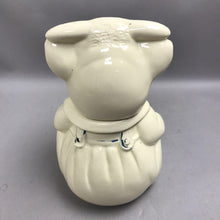 Load image into Gallery viewer, Vintage American Bisque Cookie Jar Pottery Cute Girl Cow w Big Smile Bloomers (11")
