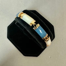 Load image into Gallery viewer, 14K Gold Blue Jade Mother of Pearl Link 7.5" Bracelet (9.8g)
