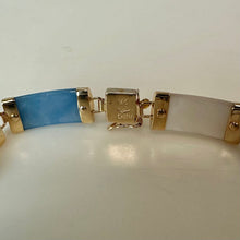 Load image into Gallery viewer, 14K Gold Blue Jade Mother of Pearl Link 7.5" Bracelet (9.8g)
