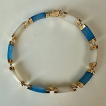 Load image into Gallery viewer, 14K Gold Blue Jade Mother of Pearl Link 7.5" Bracelet (9.8g)
