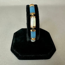 Load image into Gallery viewer, 14K Gold Blue Jade Mother of Pearl Link 7.5" Bracelet (9.8g)
