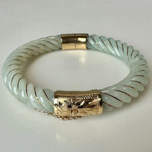 Load image into Gallery viewer, 14K Gold Jade Hinged 7" Bangle Bracelet (45.0g)
