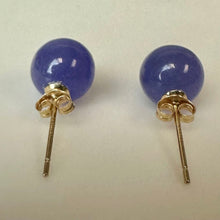 Load image into Gallery viewer, 14K Gold Purple Jade Sphere Stud Earrings (2.0g)

