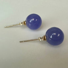 Load image into Gallery viewer, 14K Gold Purple Jade Sphere Stud Earrings (2.0g)
