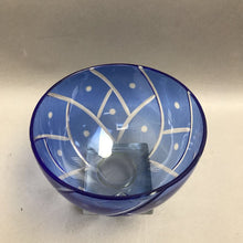 Load image into Gallery viewer, Cobalt Blue Geometric Etched Glass Pedestal Bowl (5x6)
