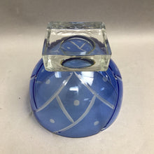Load image into Gallery viewer, Cobalt Blue Geometric Etched Glass Pedestal Bowl (5x6)
