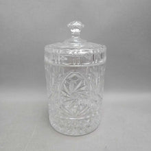 Load image into Gallery viewer, Clear Fan/Pinwheel Pressed Glass Biscuit Barrel (~8.5x5x5)
