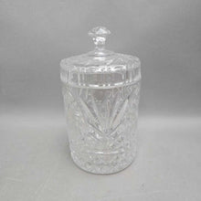 Load image into Gallery viewer, Clear Fan/Pinwheel Pressed Glass Biscuit Barrel (~8.5x5x5)
