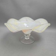 Load image into Gallery viewer, Yellow &amp; White Swirl Art Glass Pedestal Console Bowl (5x9.5)
