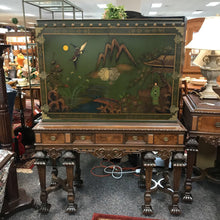 Load image into Gallery viewer, Vintage Walnut Burled Wood China Cabinet w/Asian Top (67x50x19)
