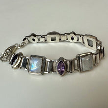 Load image into Gallery viewer, Sterling Amethyst Moonstone Link 8" Bracelet
