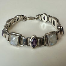 Load image into Gallery viewer, Sterling Amethyst Moonstone Link 8" Bracelet

