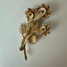 Load image into Gallery viewer, Vintage Goldtone Blue &amp; Green Rhinestone Flower Bouquet Brooch Pin (2.5")
