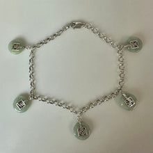 Load image into Gallery viewer, East Arts Sterling Green Jade Coin Charm Bracelet (7.25")
