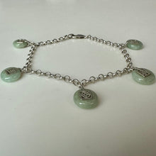 Load image into Gallery viewer, East Arts Sterling Green Jade Coin Charm Bracelet (7.25")
