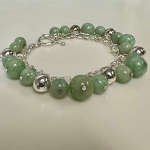 Load image into Gallery viewer, Sterling Green Jade Bead Charm Toggle Bracelet (7.5")
