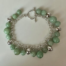 Load image into Gallery viewer, Sterling Green Jade Bead Charm Toggle Bracelet (7.5")
