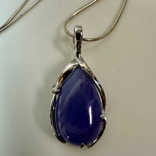 Load image into Gallery viewer, East Arts Sterling Lavender Jade Diamond Teardrop Enhancer Pendant on 18" Chain Necklace
