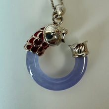Load image into Gallery viewer, East Arts Sterling Lavender Jade Enamel Koi Fish Pendant on 18" Chain Necklace
