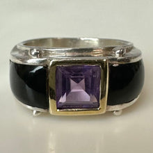 Load image into Gallery viewer, Sterling Amethyst Onyx Ring sz 7
