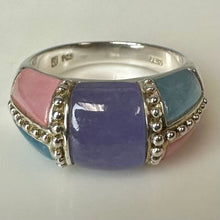 Load image into Gallery viewer, East Arts Sterling Tri-Color Jade Ring sz 8
