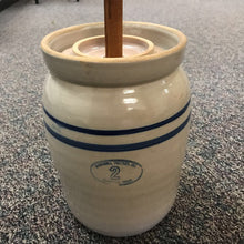 Load image into Gallery viewer, Marshall Pottery 2 Gallon Stoneware Butter Churn Jar Crock Blue Band Texas w/Lid
