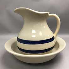 Load image into Gallery viewer, Vintage Roseville Robinson Ransbottom Blue Stripe Williamsbur Pitcher &amp; Bowl (8")
