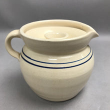Load image into Gallery viewer, Vintage Stoneware Casey Pottery Lidded Pitcher with Blue Stripes (6")
