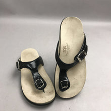 Load image into Gallery viewer, SAS-Marina Sandals-Black Leather-Thong T Strap-Chic Comfort-Cork Insole Size 7
