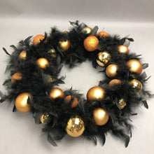 Load image into Gallery viewer, Black And Gold Feather Wreath (17")
