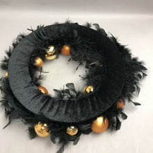 Load image into Gallery viewer, Black And Gold Feather Wreath (17")

