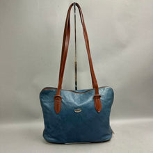 Load image into Gallery viewer, L'Artigiano Sorrentino Blue w/ Brown Trim Italian Leather Purse (10x14x3")
