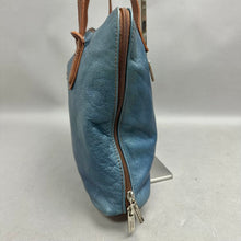 Load image into Gallery viewer, L'Artigiano Sorrentino Blue w/ Brown Trim Italian Leather Purse (10x14x3")
