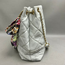 Load image into Gallery viewer, Steve Madden Light Gray Quilted Faux Leather Chain/Scarf Detail Purse (11x16x4")
