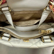 Load image into Gallery viewer, Steve Madden Light Gray Quilted Faux Leather Chain/Scarf Detail Purse (11x16x4")

