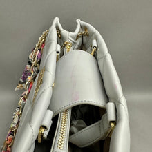 Load image into Gallery viewer, Steve Madden Light Gray Quilted Faux Leather Chain/Scarf Detail Purse (11x16x4")
