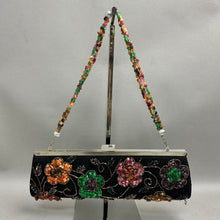 Load image into Gallery viewer, Stone Shell &amp; Glass Beaded Floral Mosaic Canvas Evening Bag Purse (4x12")
