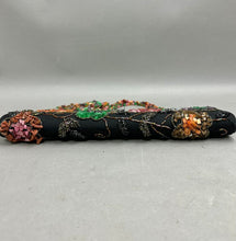 Load image into Gallery viewer, Stone Shell &amp; Glass Beaded Floral Mosaic Canvas Evening Bag Purse (4x12")
