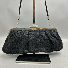 Load image into Gallery viewer, Black Metallic Lace Overlay Evening Bag Purse (5x10")
