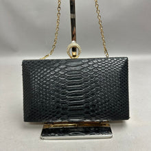 Load image into Gallery viewer, Black Snake Embossed Faux Leather Chain Strap Evening Bag Purse (5x8x1.5")
